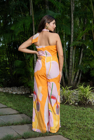 Flirty floss Abstract Print Halter Jumpsuit
