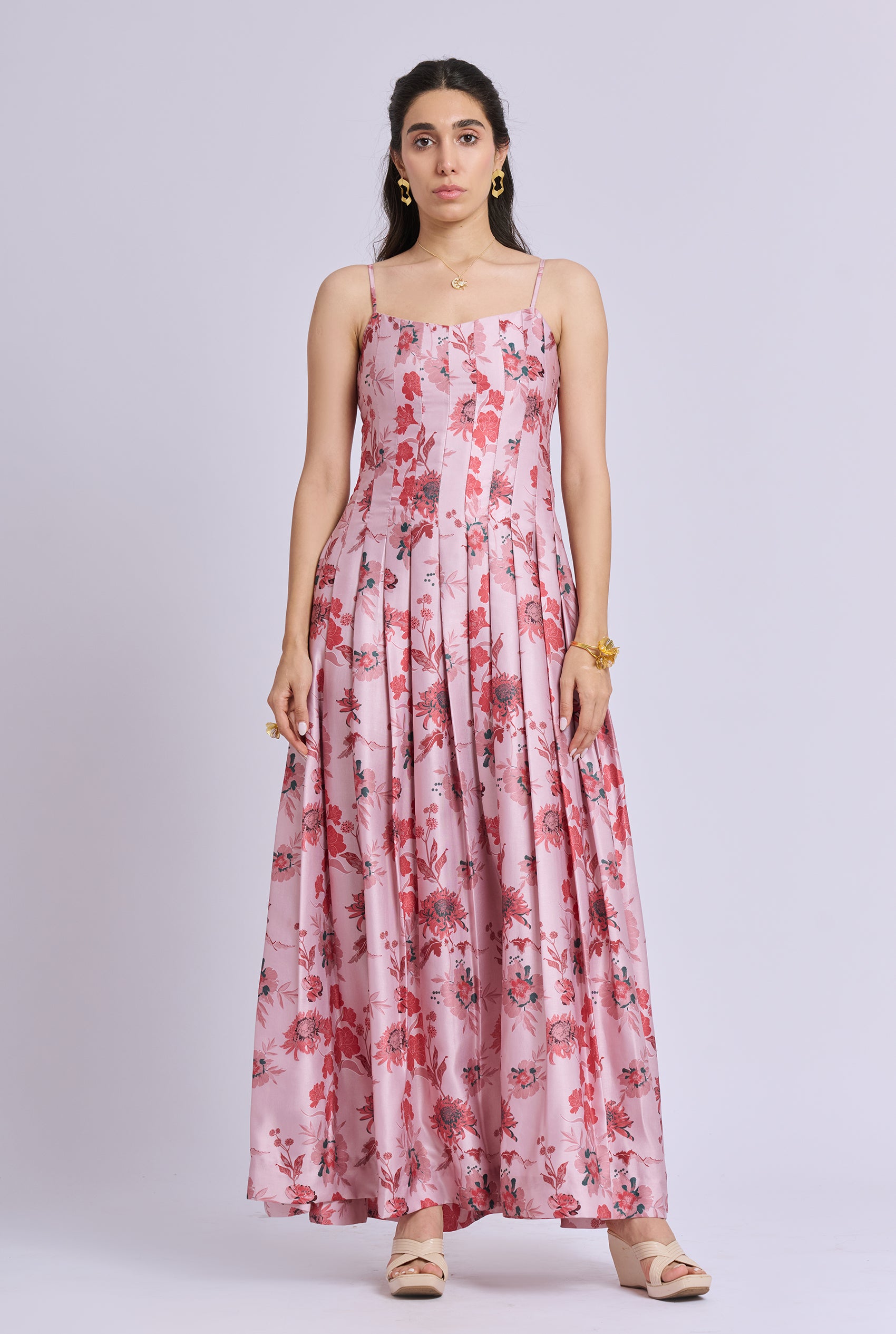 Victoria Strappy Pink Flower Print Pleated And Flowy Maxi Dress The Tropiq Victoria Strappy Pink Flower Print Pleated And Flowy Maxi Dress The Tropiq