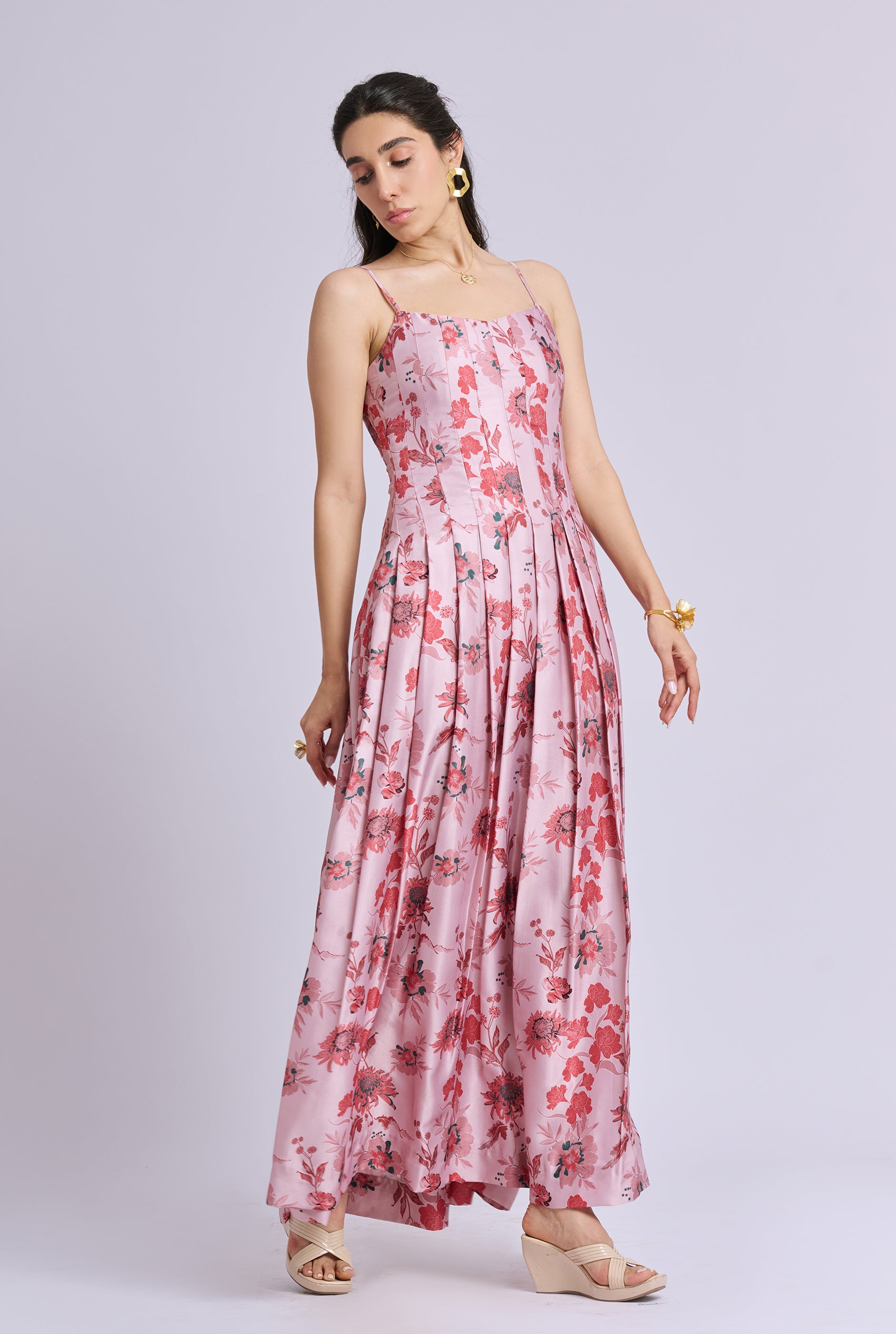 Victoria Strappy Pink Flower Print Pleated And Flowy Maxi Dress The Tropiq Victoria Strappy Pink Flower Print Pleated And Flowy Maxi Dress The Tropiq